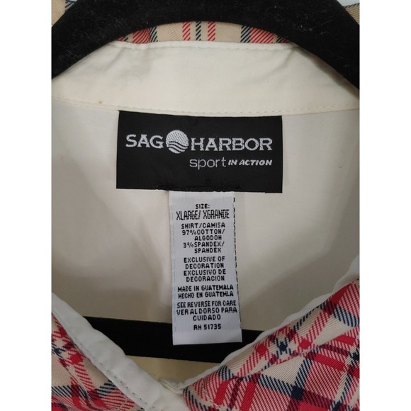 Vtg Sag Harbor Women's XL Plaid Collared Cuff Cream Embroidered Golf Preppy - Picture 2 of 6